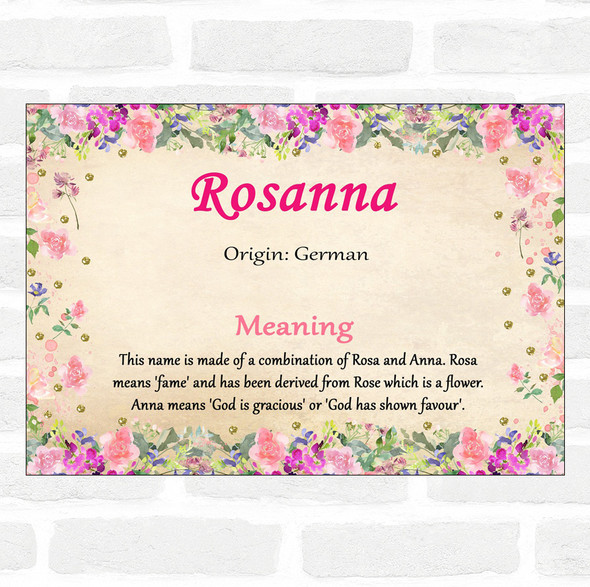Rosanna Name Meaning Floral Certificate