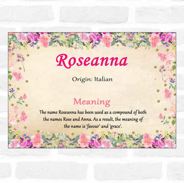 Roseanna Name Meaning Floral Certificate
