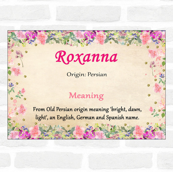 Roxanna Name Meaning Floral Certificate