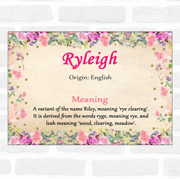 Ryleigh Name Meaning Floral Certificate