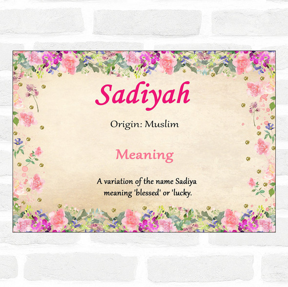 Sadiyah Name Meaning Floral Certificate
