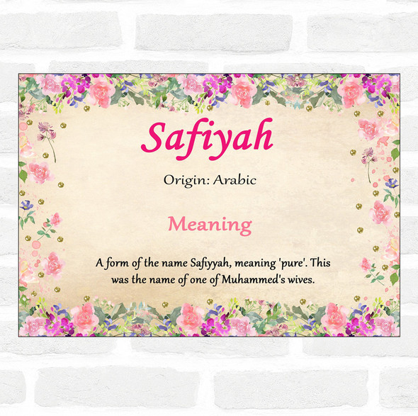 Safiyah Name Meaning Floral Certificate