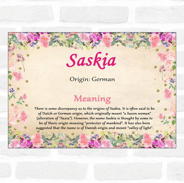 Saskia Name Meaning Floral Certificate