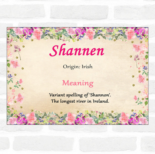 Shannen Name Meaning Floral Certificate