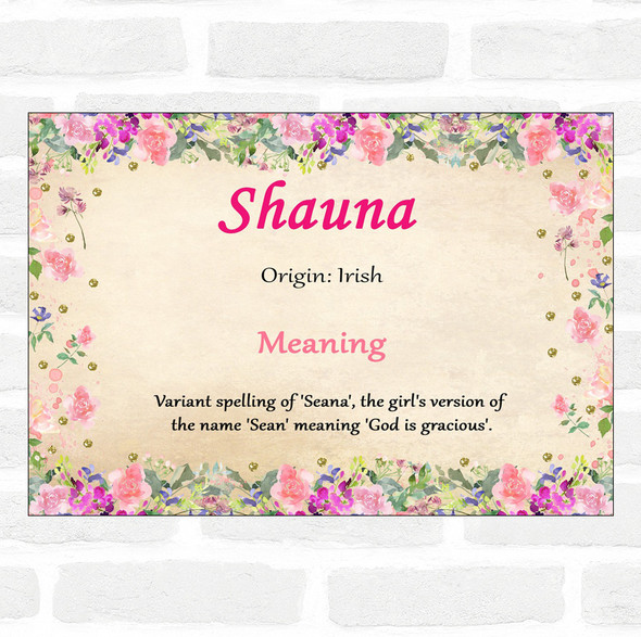 Shauna Name Meaning Floral Certificate