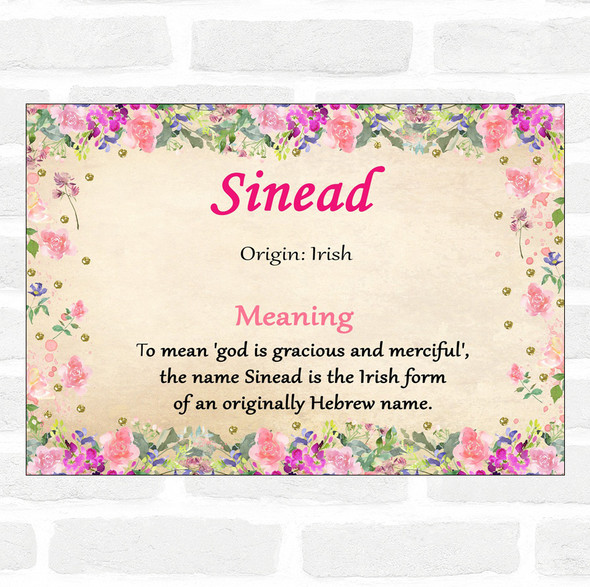 Sinead Name Meaning Floral Certificate