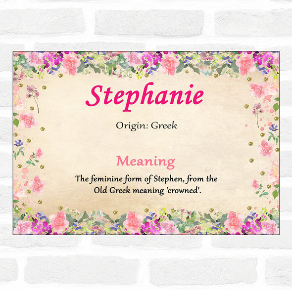 Stephanie Name Meaning Floral Certificate