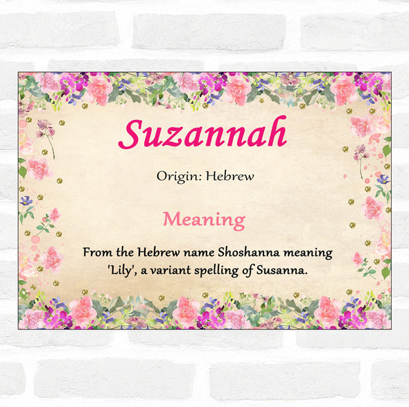 Suzannah Name Meaning Floral Certificate