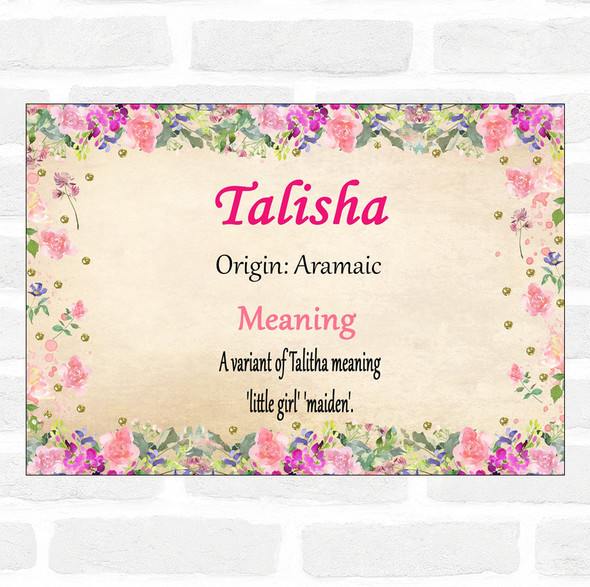 Talisha Name Meaning Floral Certificate