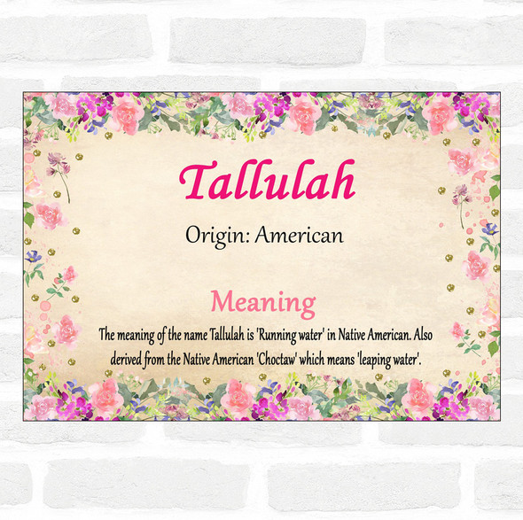 Tallulah Name Meaning Floral Certificate
