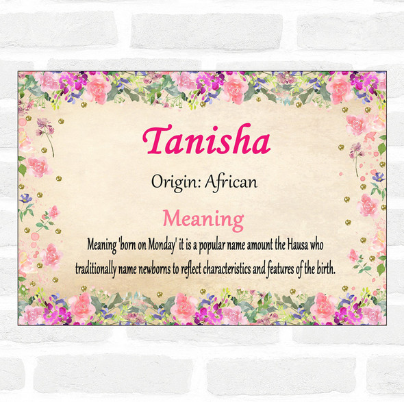 Tanisha Name Meaning Floral Certificate