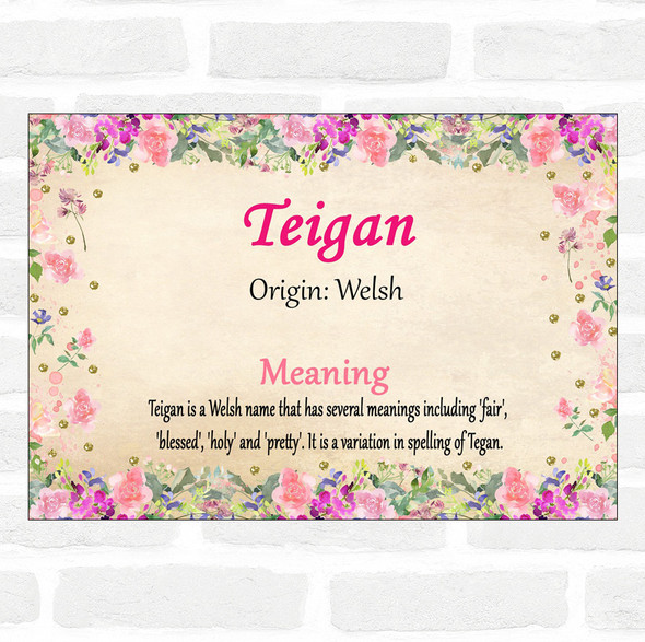Teigan Name Meaning Floral Certificate
