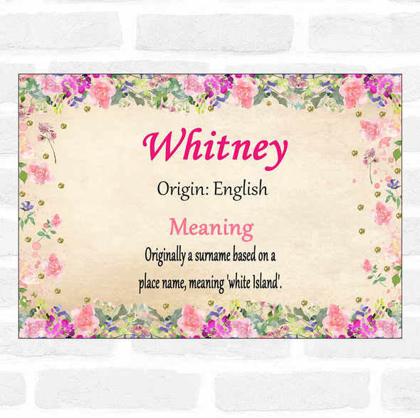 Whitney Name Meaning Floral Certificate