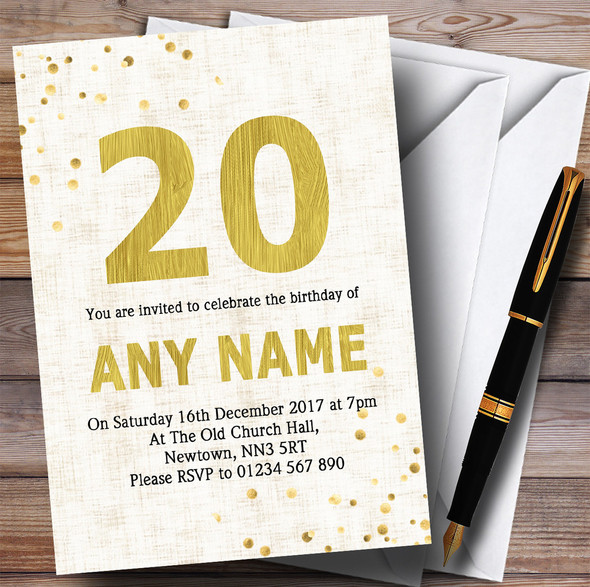 White Gold Fleck 20th Personalised Birthday Party Invitations
