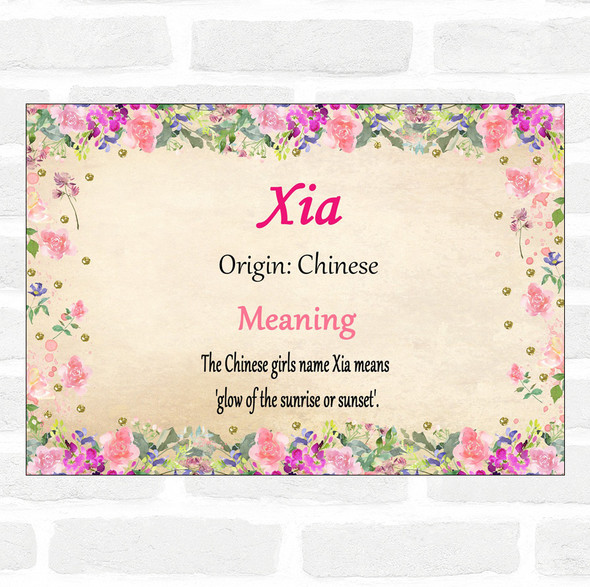 Xia Name Meaning Floral Certificate