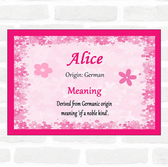 Alice Name Meaning Pink Certificate