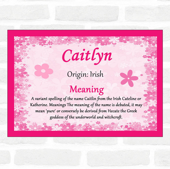 Caitlyn Name Meaning Pink Certificate