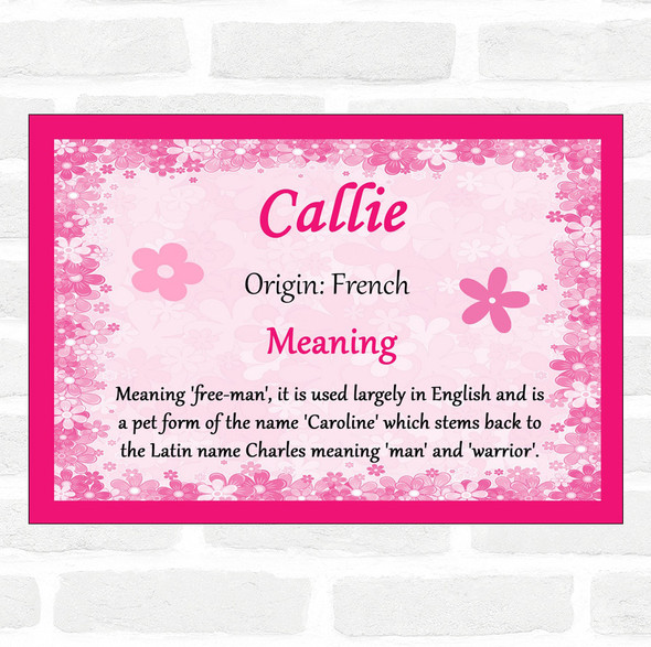 Callie Name Meaning Pink Certificate