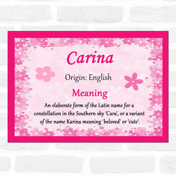 Carina Name Meaning Pink Certificate