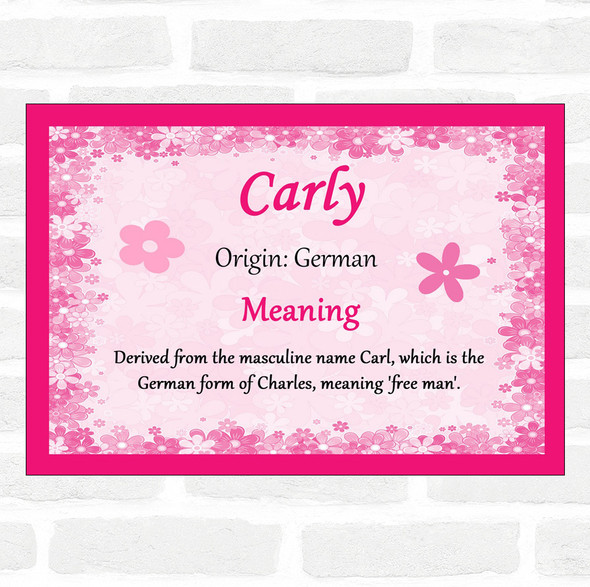 Carly Name Meaning Pink Certificate