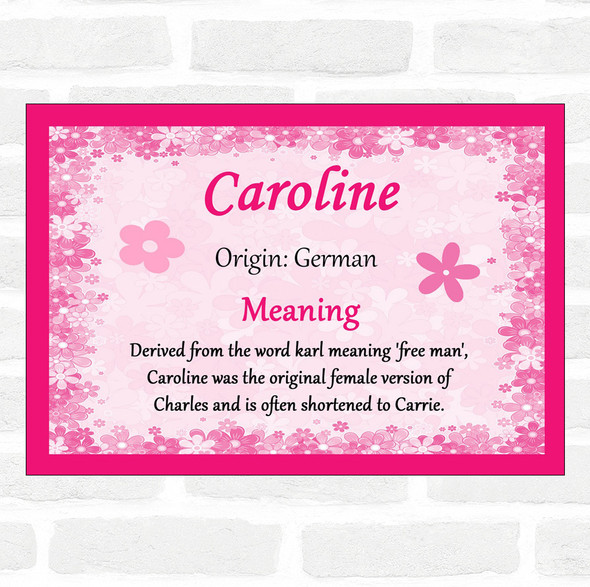 Caroline Name Meaning Pink Certificate