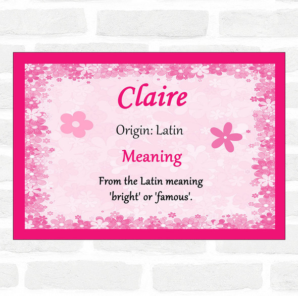 Claire Name Meaning Pink Certificate