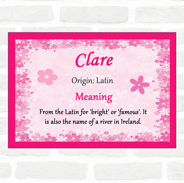 Clare Name Meaning Pink Certificate