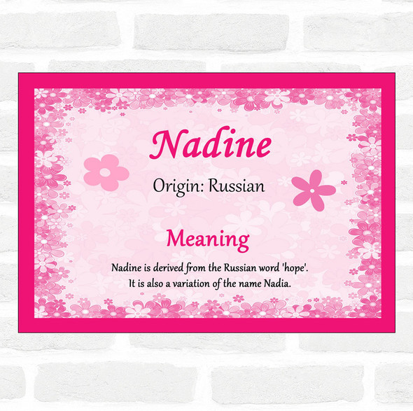 Nadine Name Meaning Pink Certificate