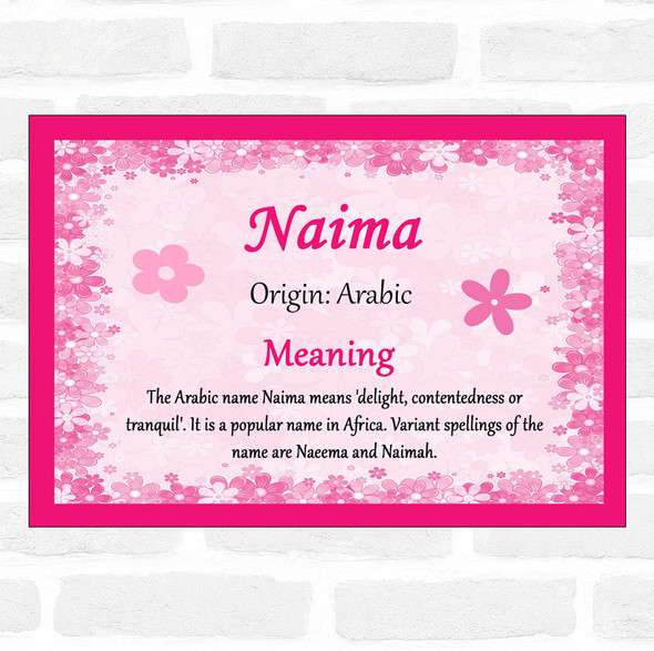 Naima Name Meaning Pink Certificate