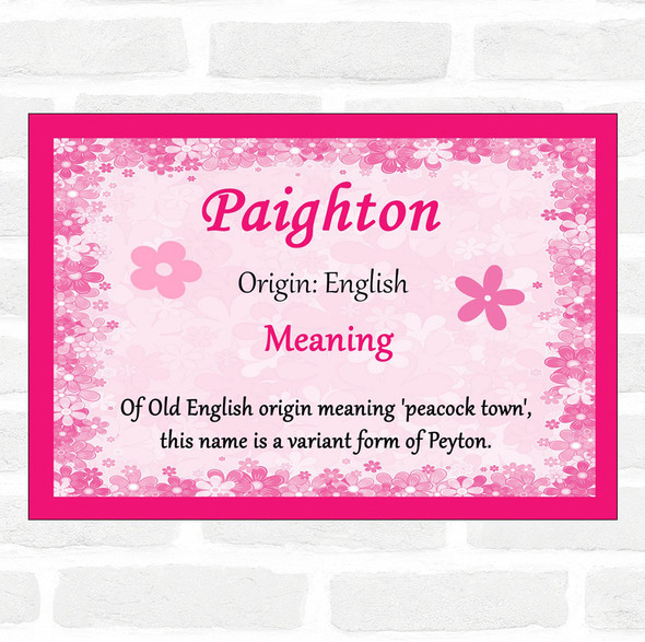 Paighton Name Meaning Pink Certificate