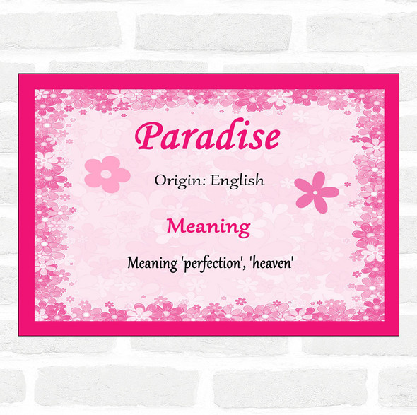 Paradise Name Meaning Pink Certificate