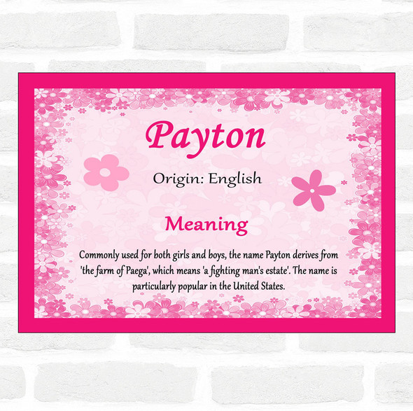 Payton Name Meaning Pink Certificate
