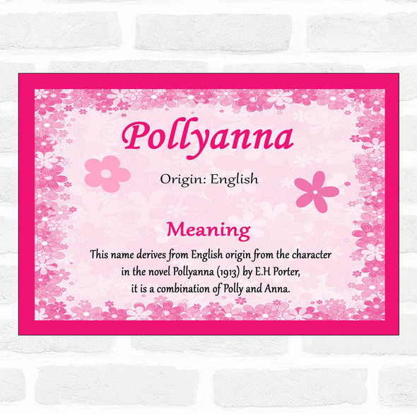 Pollyanna Name Meaning Pink Certificate