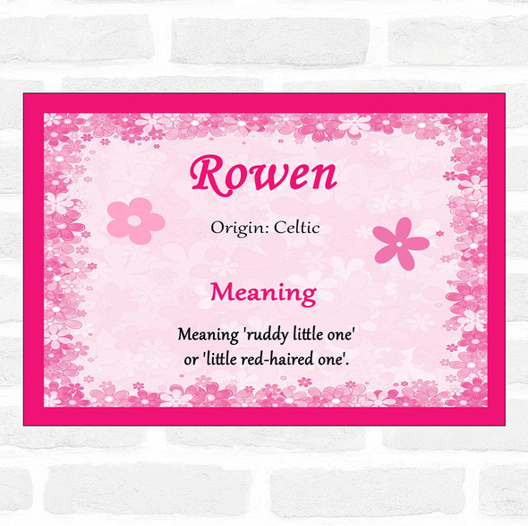 Rowen Name Meaning Pink Certificate