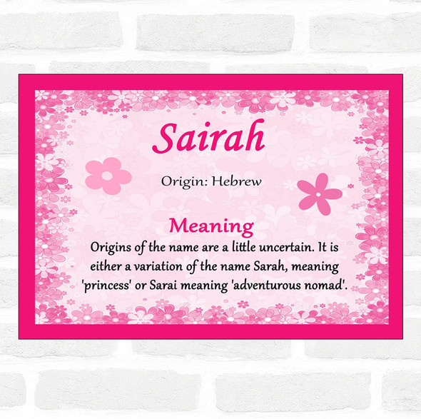 Sairah Name Meaning Pink Certificate
