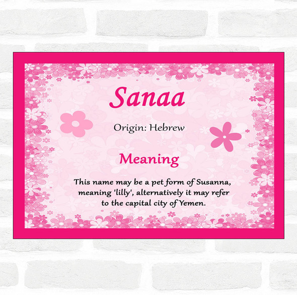Sanaa Name Meaning Pink Certificate