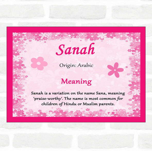 Sanah Name Meaning Pink Certificate