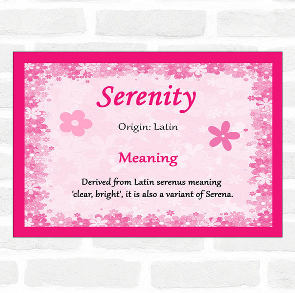 Serenity Name Meaning Pink Certificate