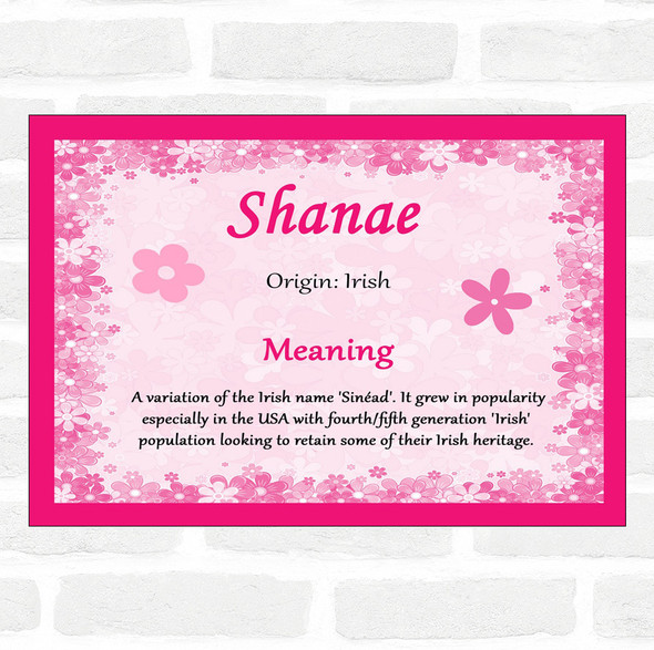 Shanae Name Meaning Pink Certificate