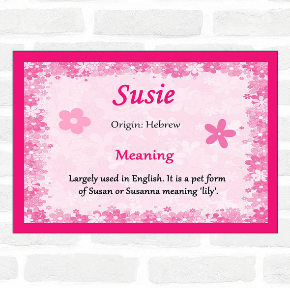 Susie Name Meaning Pink Certificate