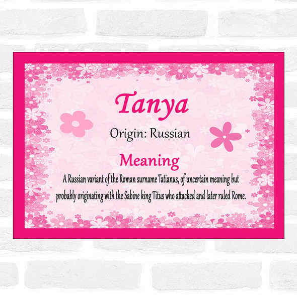 Tanya Name Meaning Pink Certificate