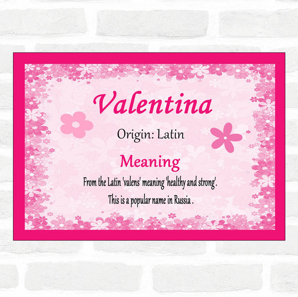 Valentina Name Meaning Pink Certificate