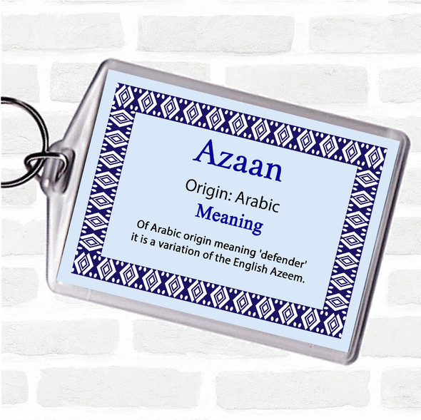 Azaan Name Meaning Bag Tag Keychain Keyring  Blue