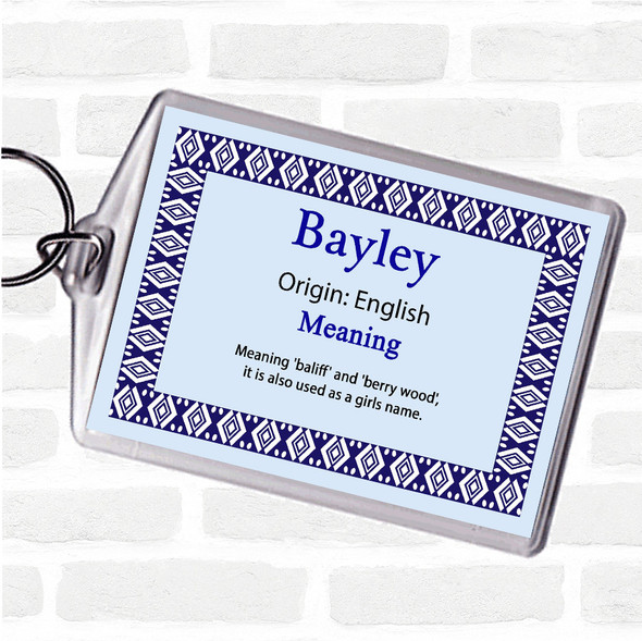 Bayley Name Meaning Bag Tag Keychain Keyring  Blue