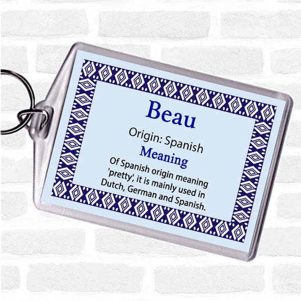 Beau Name Meaning Bag Tag Keychain Keyring  Blue