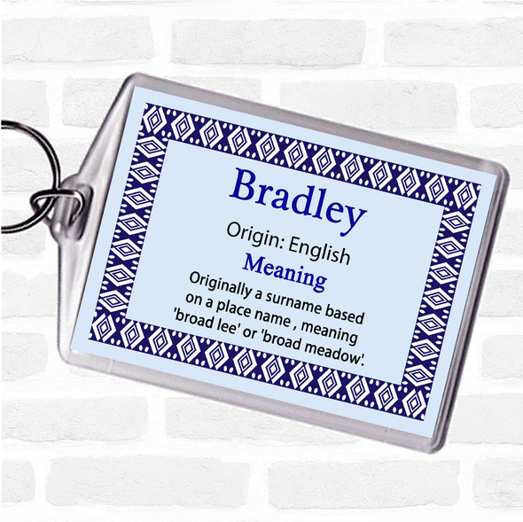 Bradley Name Meaning Bag Tag Keychain Keyring  Blue