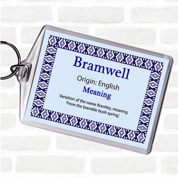 bramwell Name Meaning Bag Tag Keychain Keyring  Blue