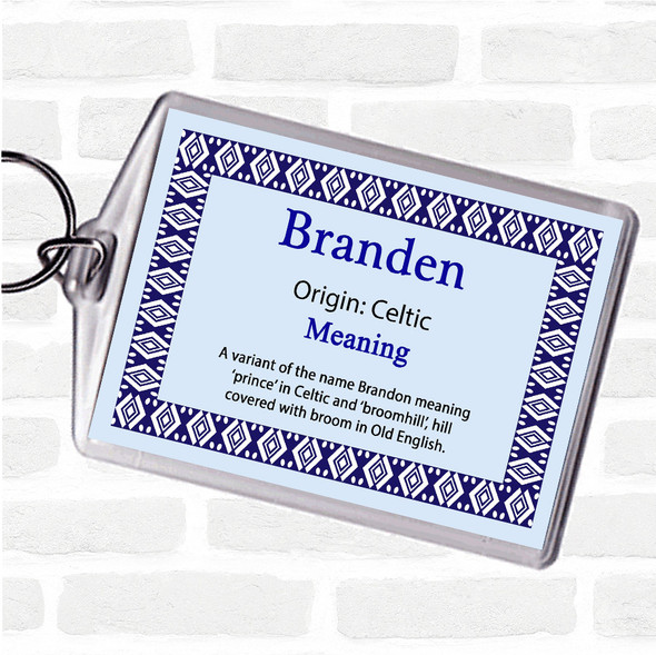 Branden Name Meaning Bag Tag Keychain Keyring  Blue