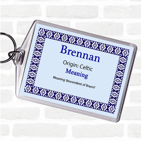 Brennan Name Meaning Bag Tag Keychain Keyring  Blue