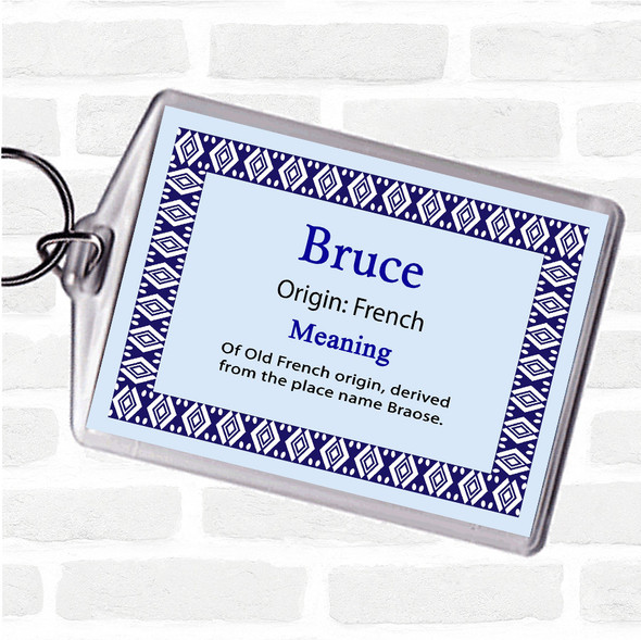 Bruce Name Meaning Bag Tag Keychain Keyring  Blue